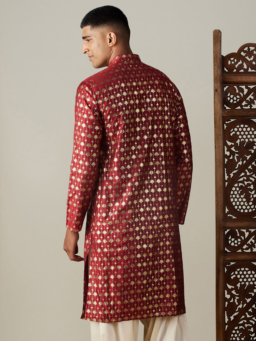 Men's Maroon Viscose Kurta