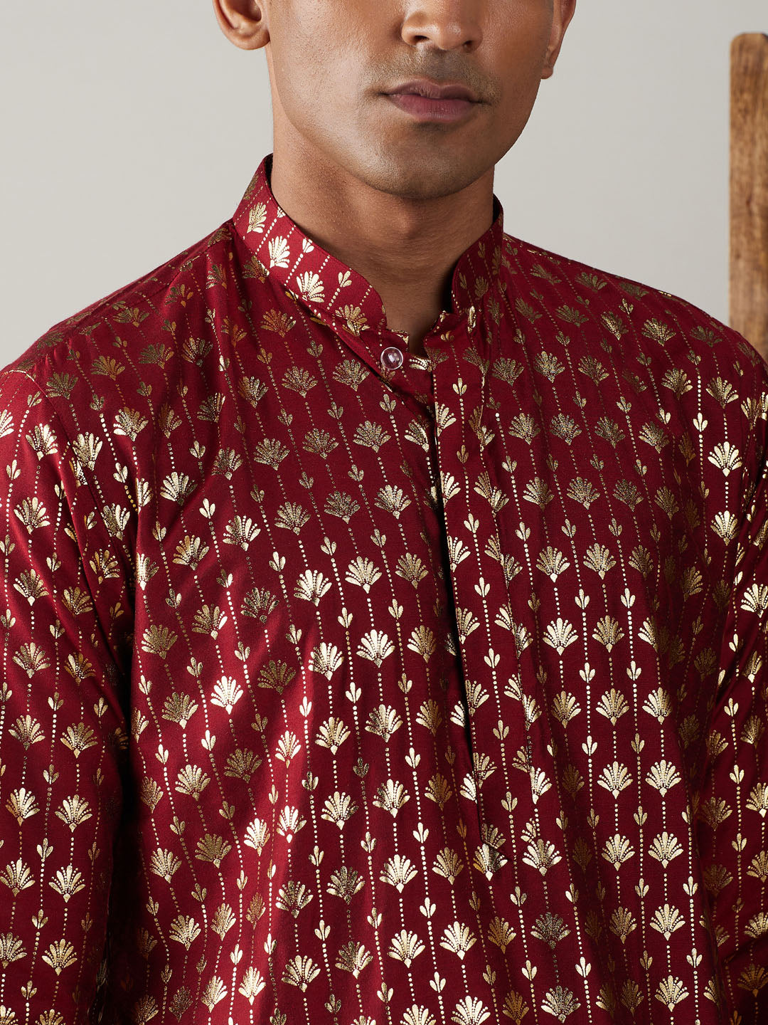 Men's Maroon And Cream Viscose Kurta Pyjama Set