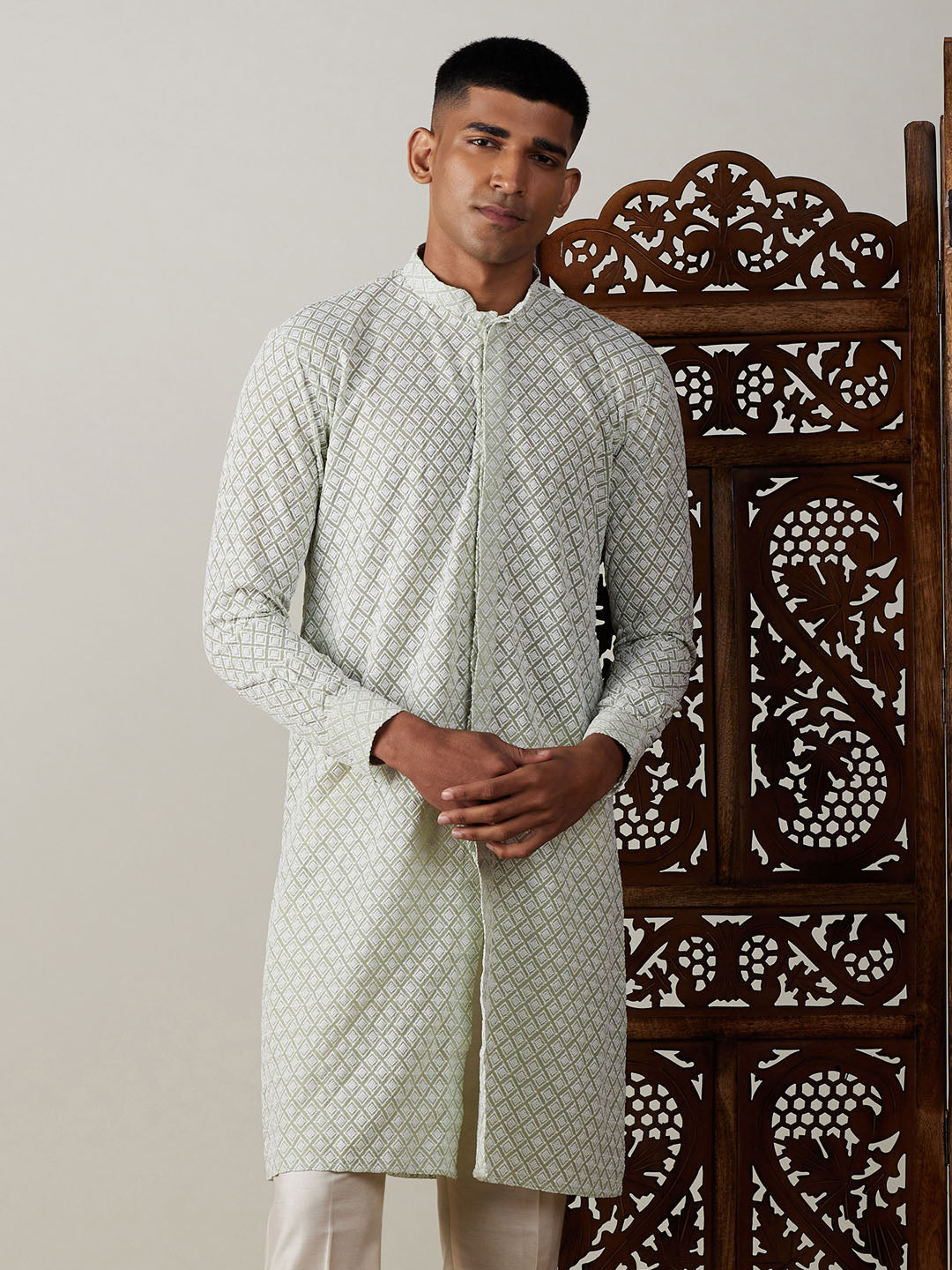 Men's Green Georgette Kurta