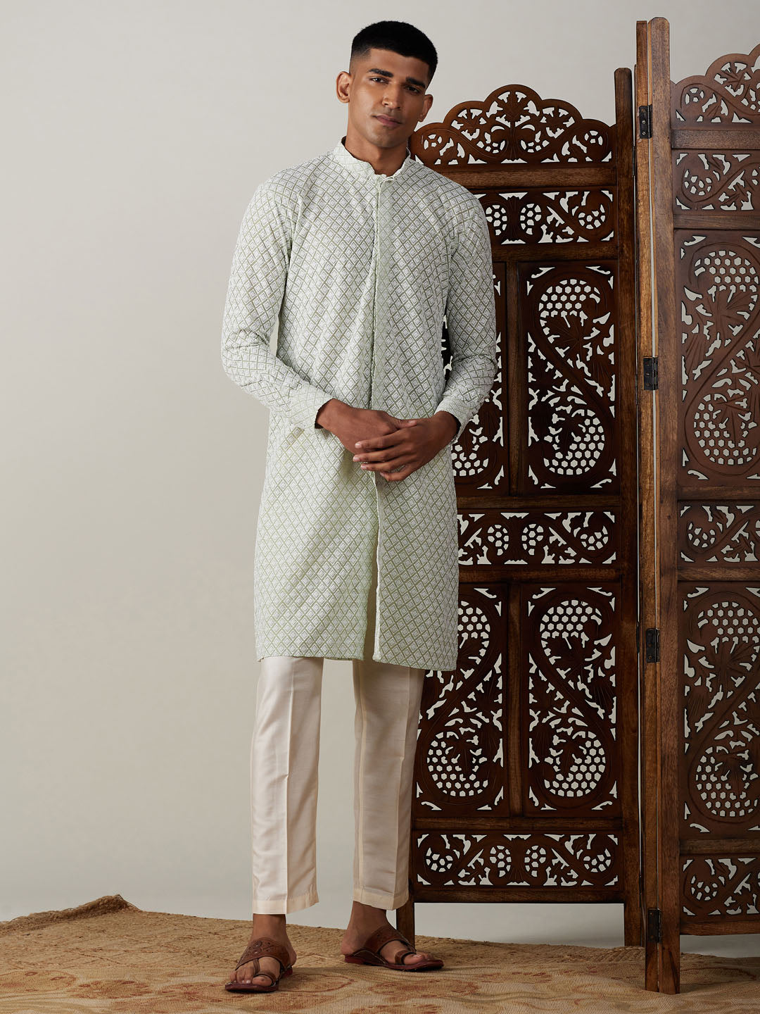 Men's Green Georgette Kurta & Pyjama