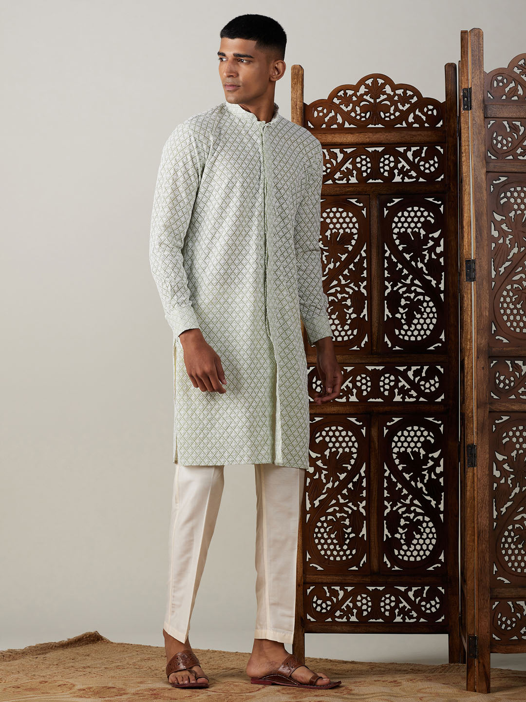 Men's Green Georgette Kurta & Pyjama