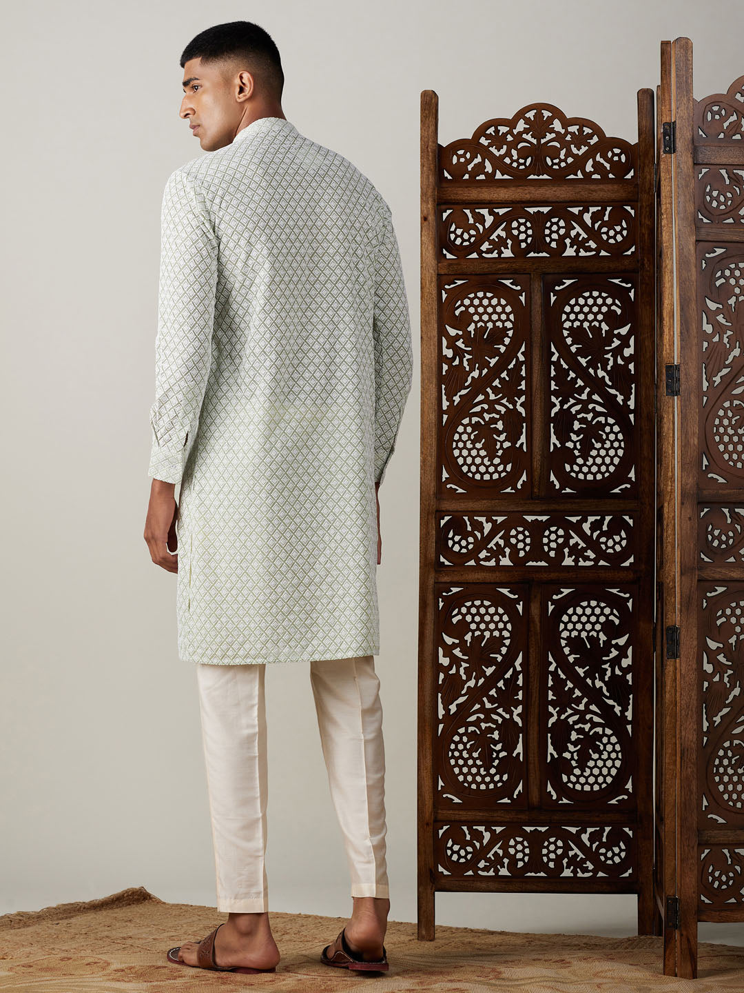 Men's Green Georgette Kurta & Pyjama