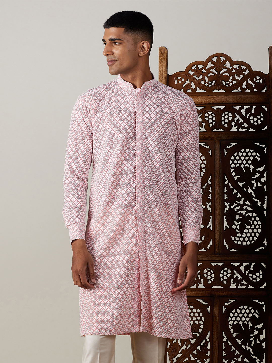 Men's Pink Georgette Kurta