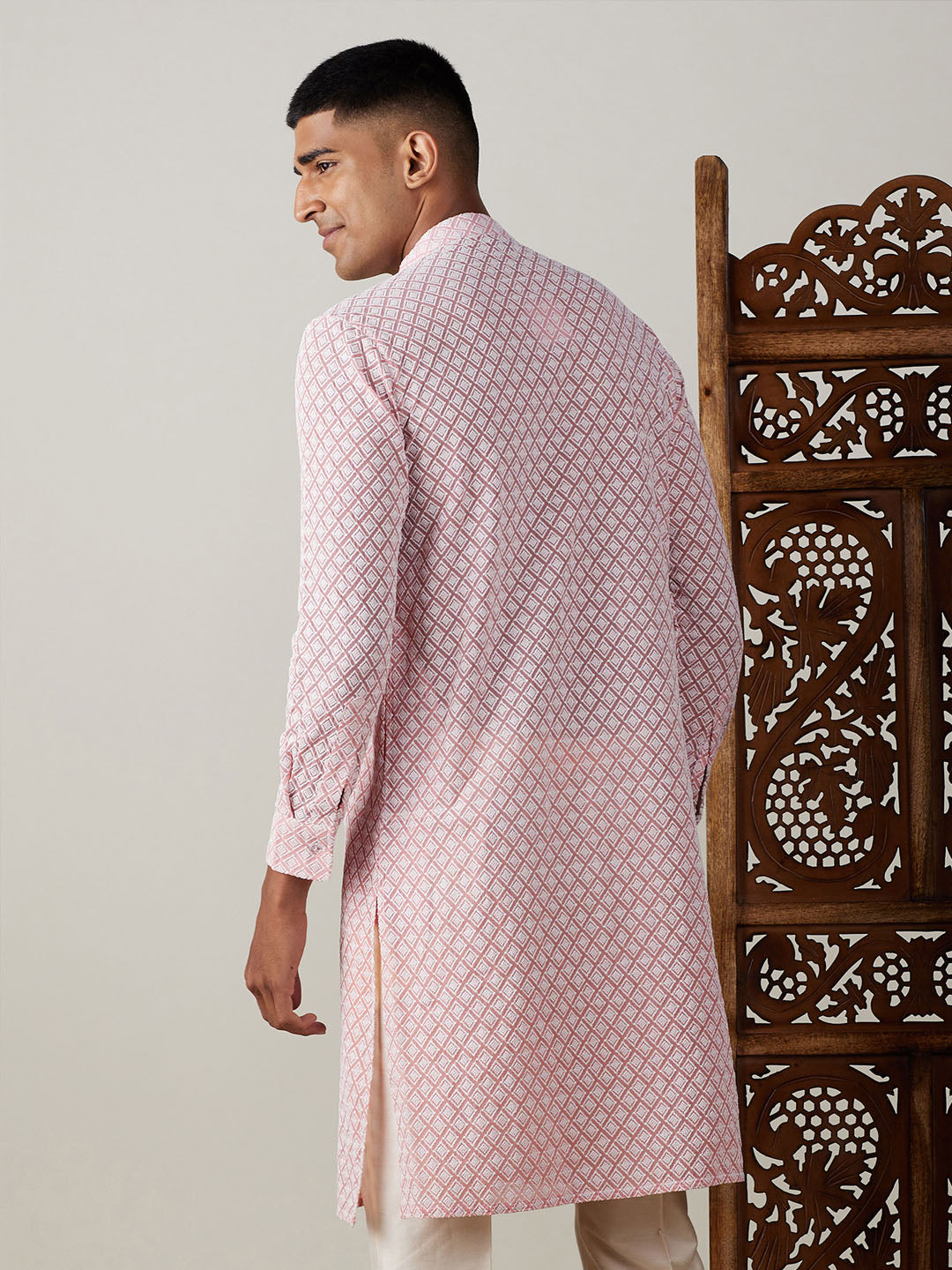 Men's Pink Georgette Kurta