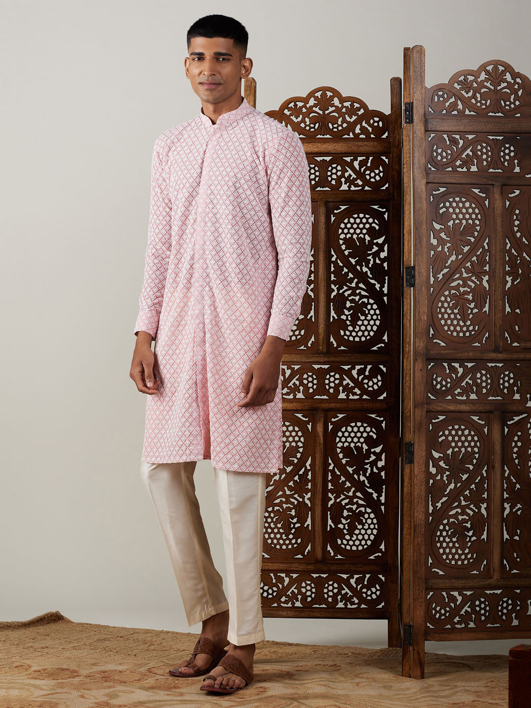 Men's Pink Georgette Kurta & Pyjama