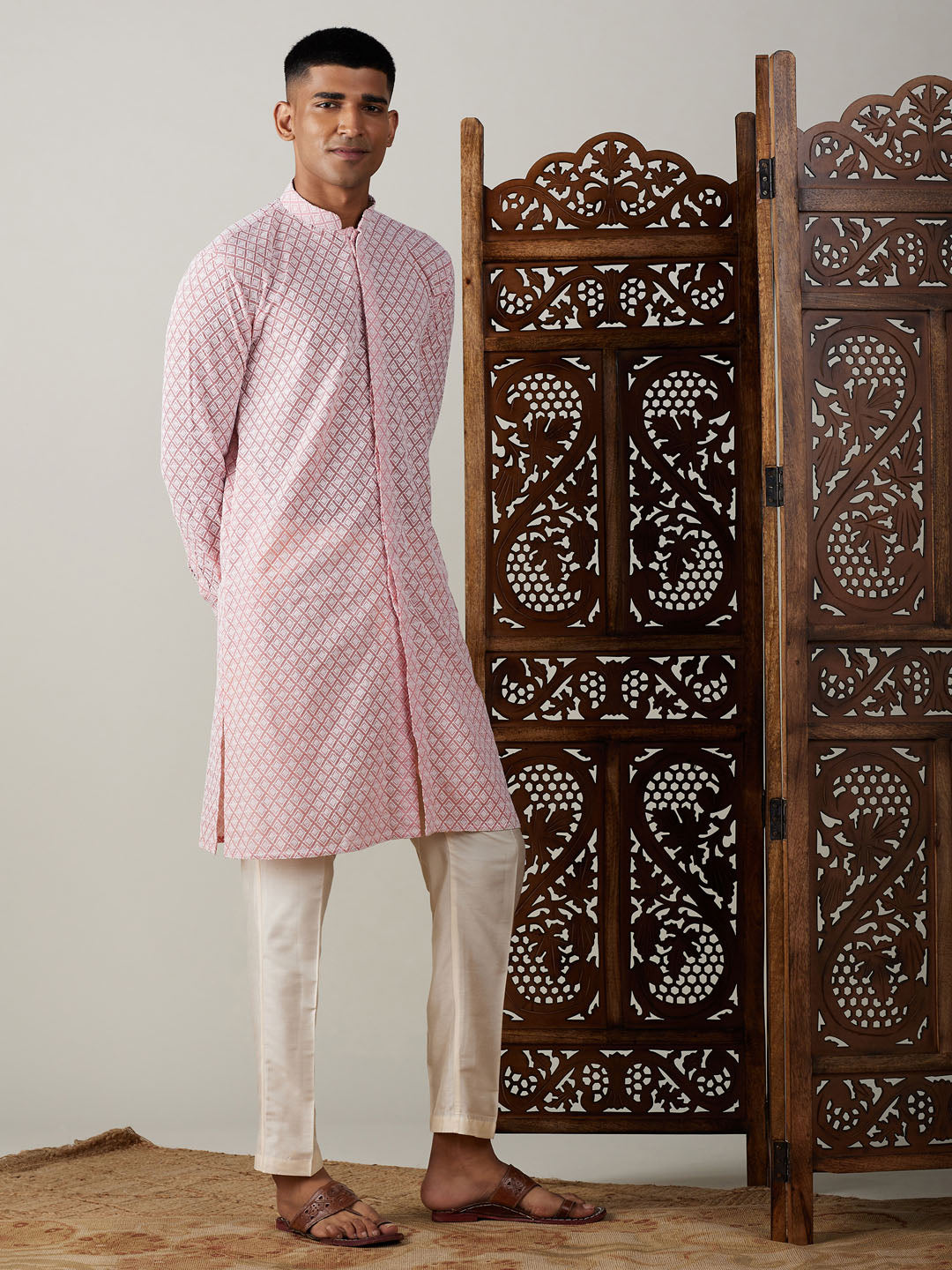 Men's Pink Georgette Kurta & Pyjama