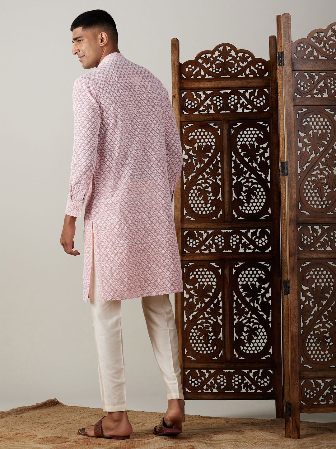 Men's Pink Georgette Kurta & Pyjama