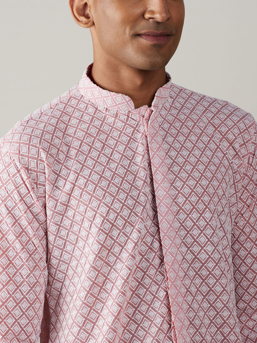 Men's Pink Georgette Kurta & Pyjama