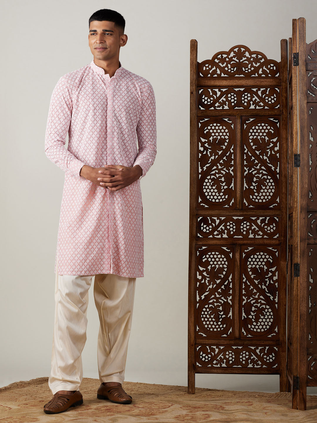 Men's Pink Georgette Kurta & Patiala