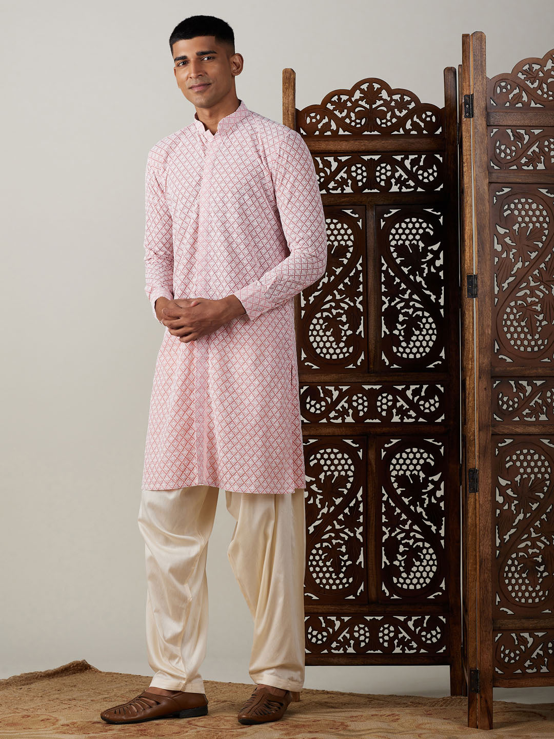 Men's Pink Georgette Kurta & Patiala