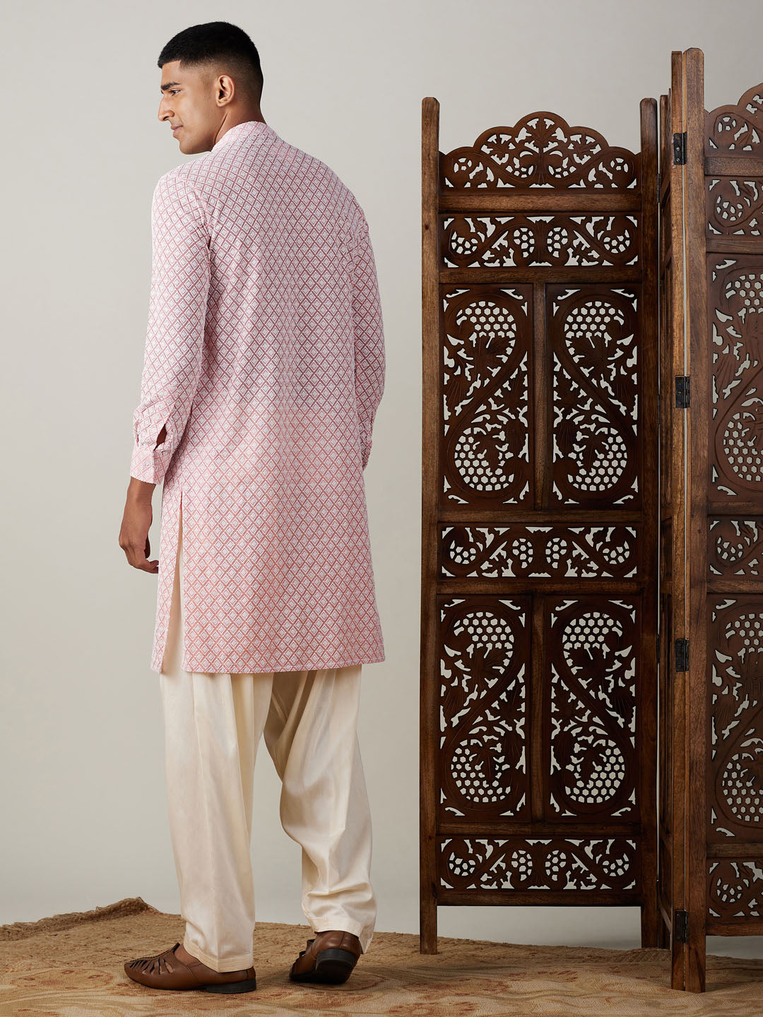 Men's Pink Georgette Kurta & Patiala