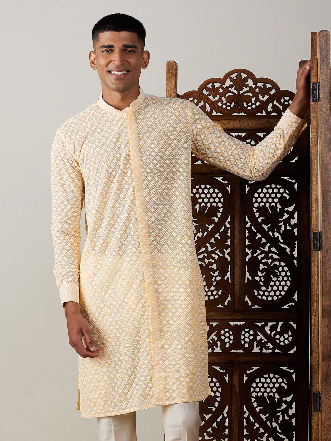 Men's Yellow Georgette Kurta