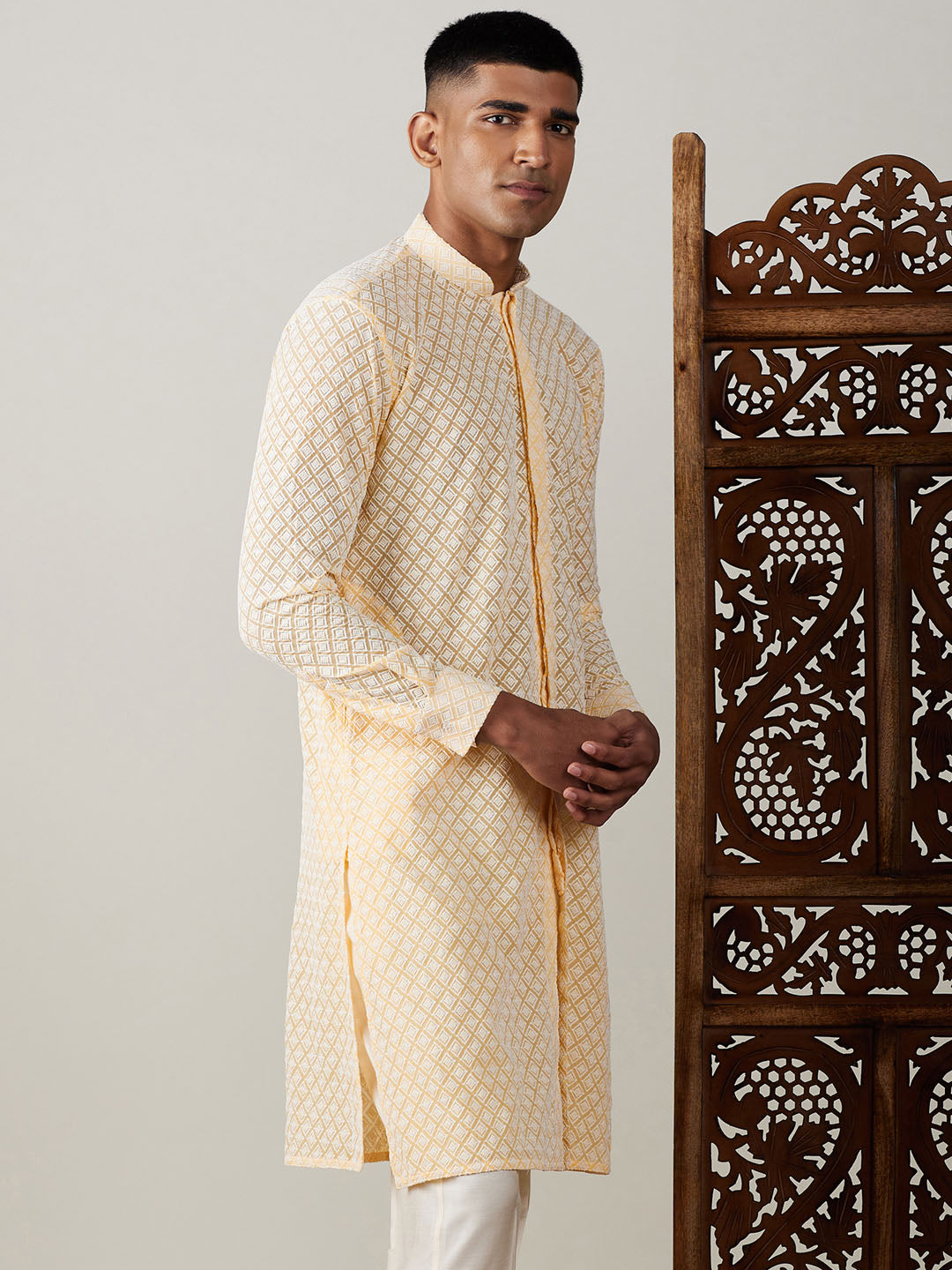 Men's Yellow Georgette Kurta