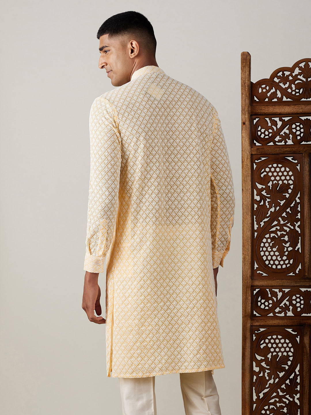 Men's Yellow Georgette Kurta