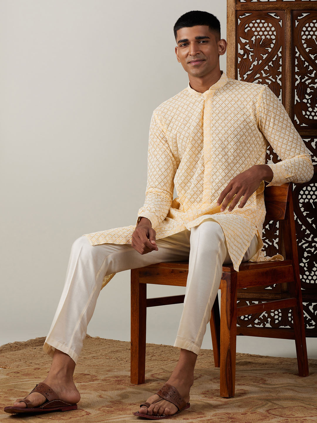 Men's Yellow Georgette Kurta