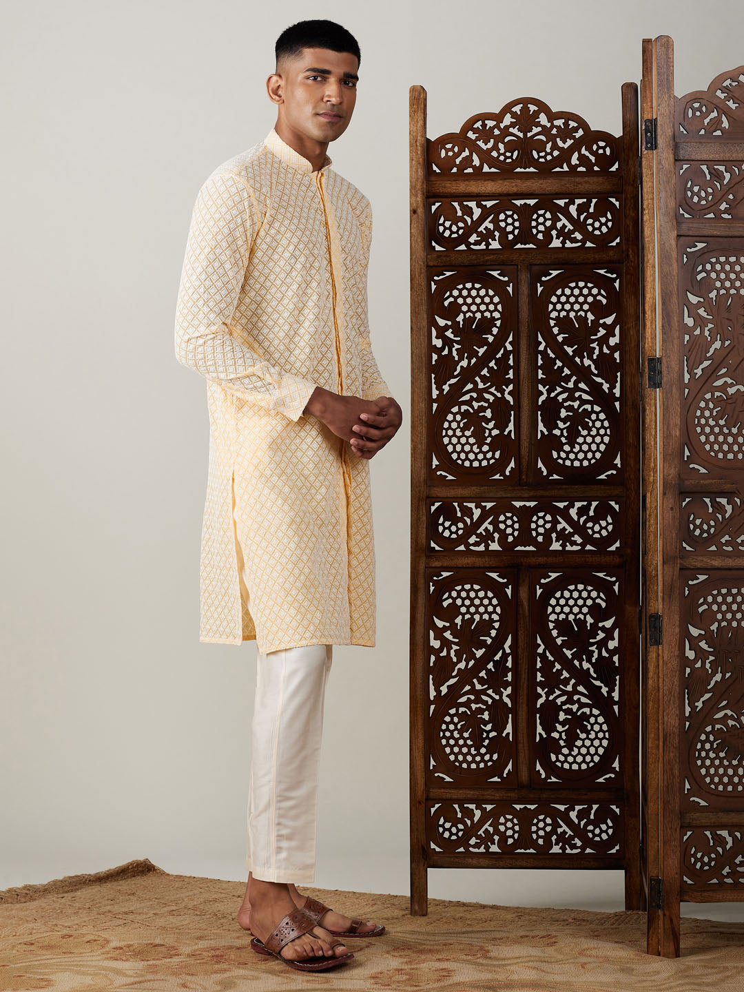 Men's Yellow Georgette Kurta & Pyjama