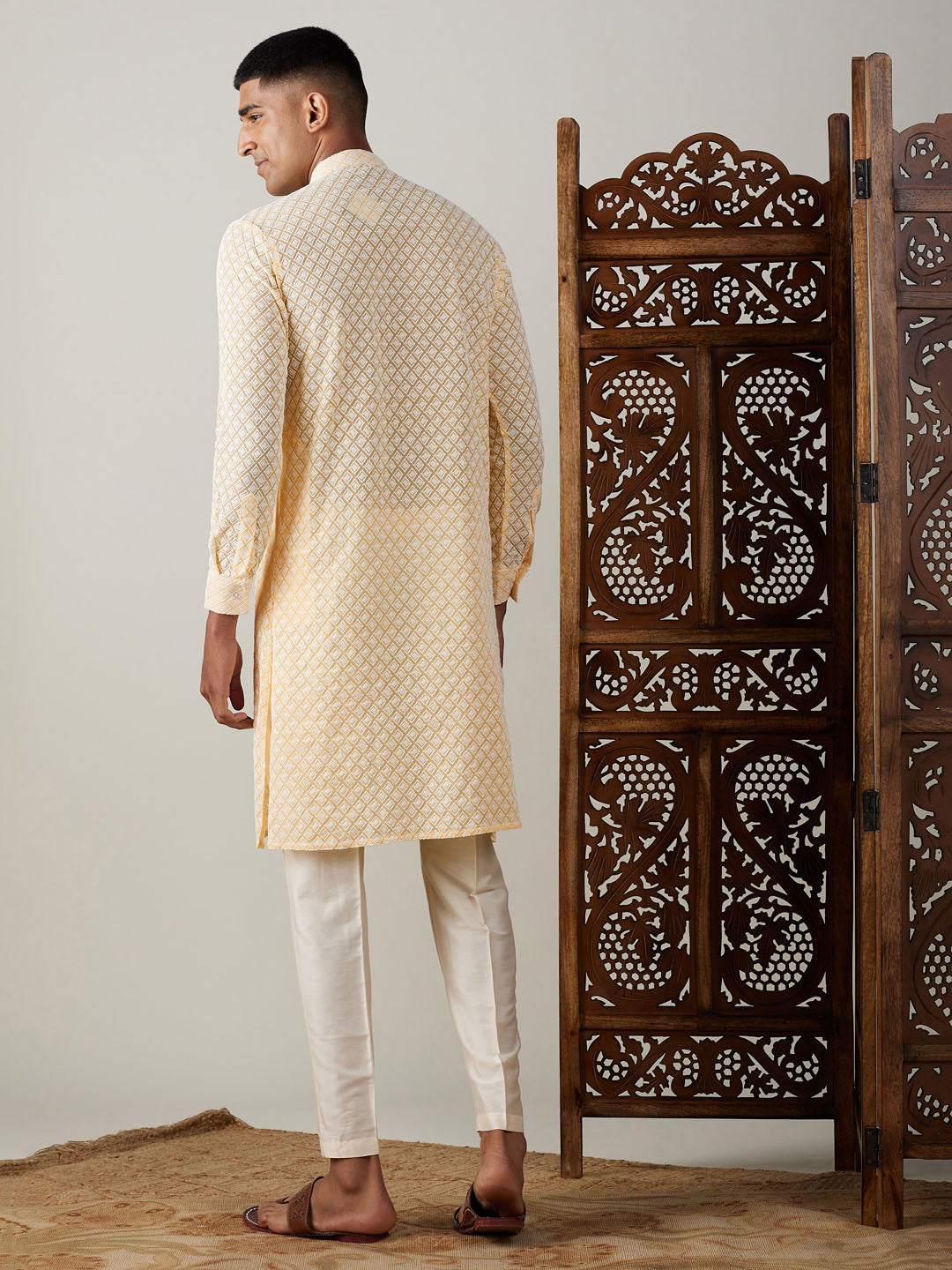 Men's Yellow Georgette Kurta & Pyjama