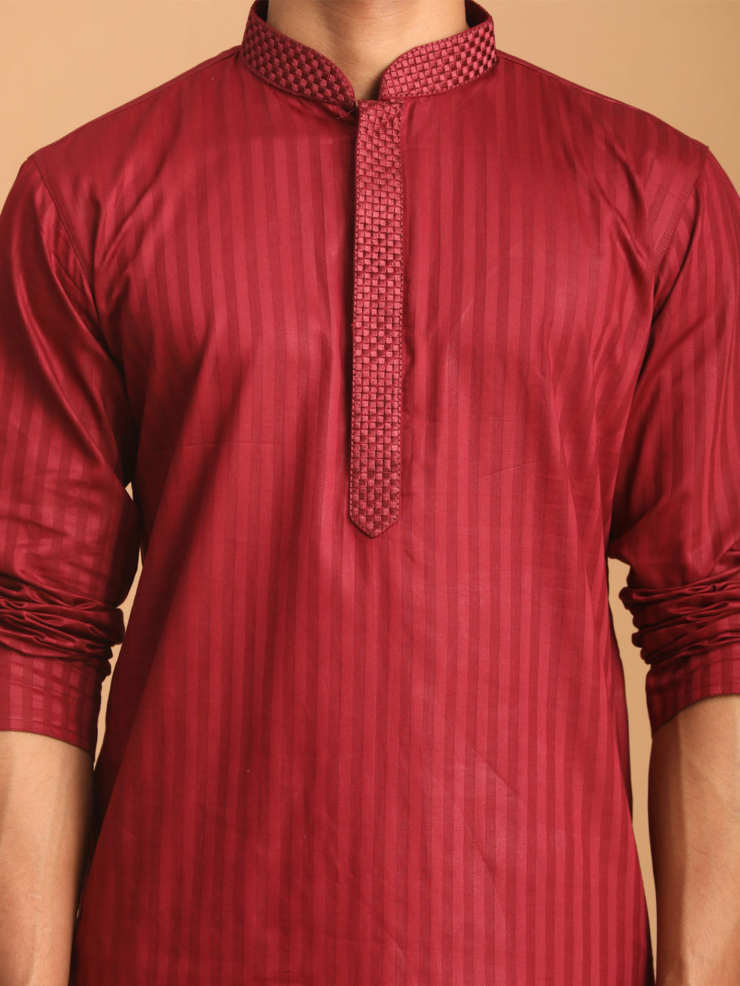 Men's Maroon Cotton Blend Kurta