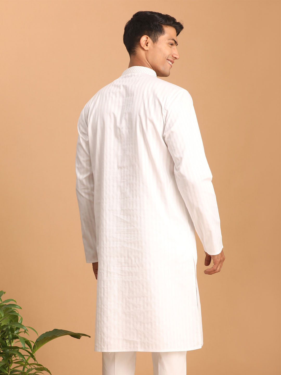 Men's White Cotton Blend Kurta