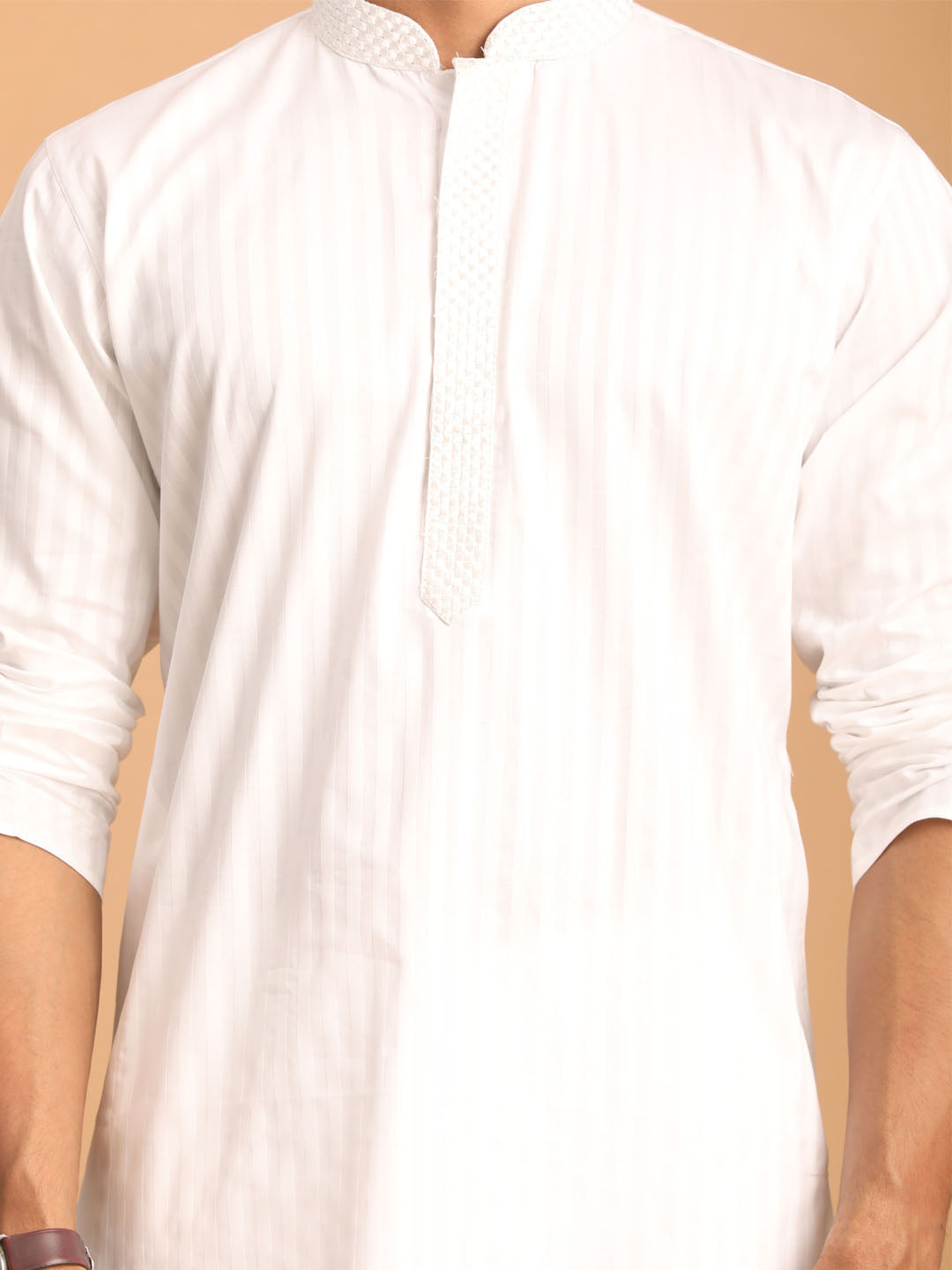 Men's White Cotton Blend Kurta