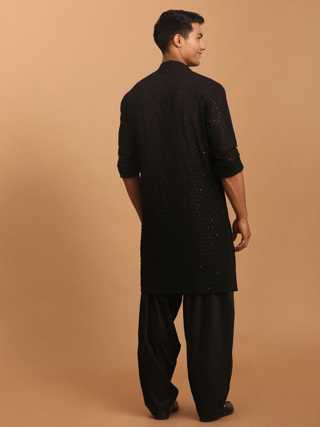 Men's Black Georgette Kurta and Patiala Set