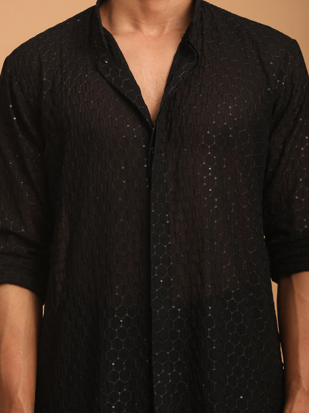 Men's Black Georgette Kurta and Patiala Set