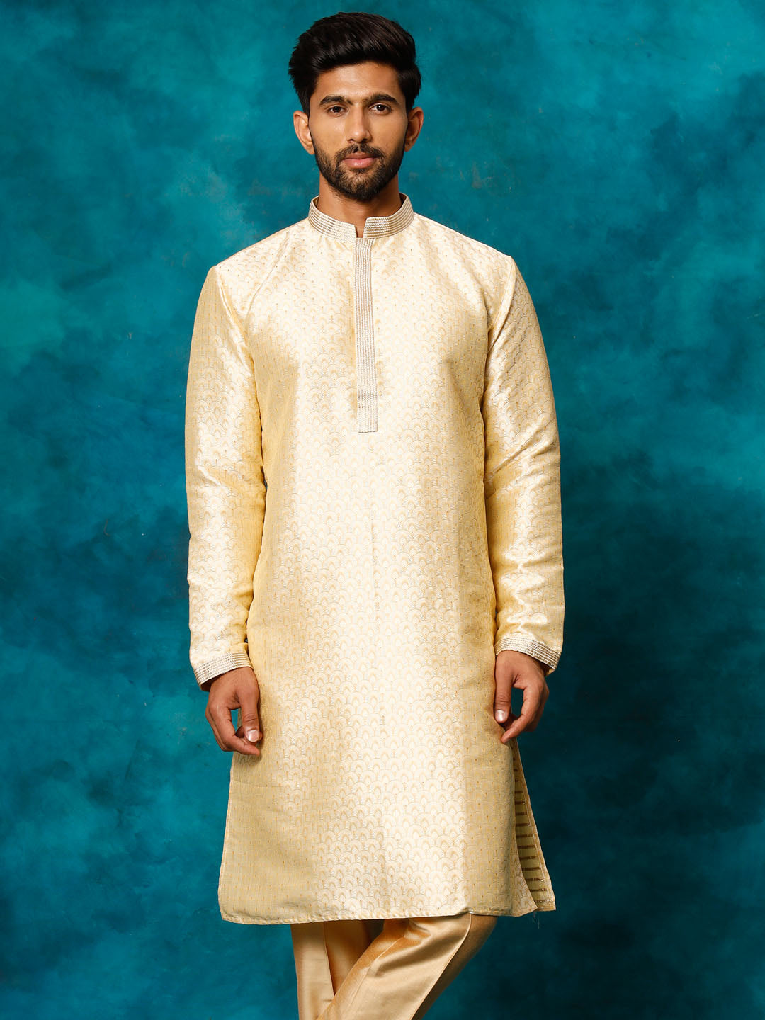 Men's Gold Silk Blend Kurta