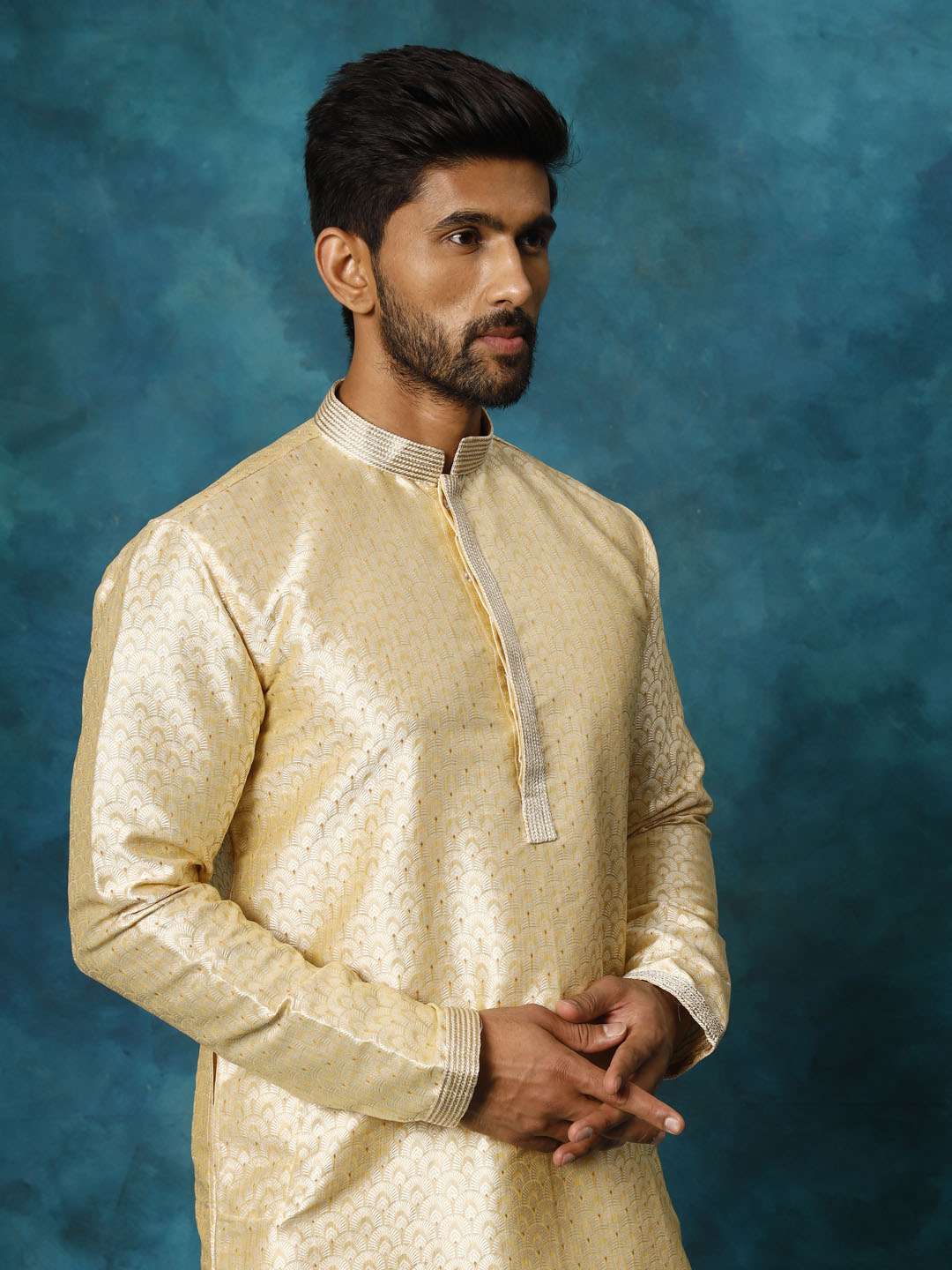 Men's Gold Silk Blend Kurta