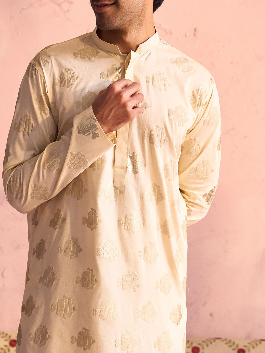 Men's Gold Viscose Kurta