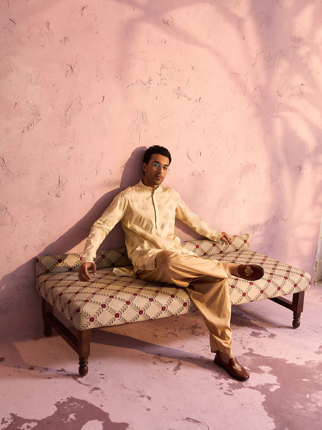 Men's Gold Viscose Kurta