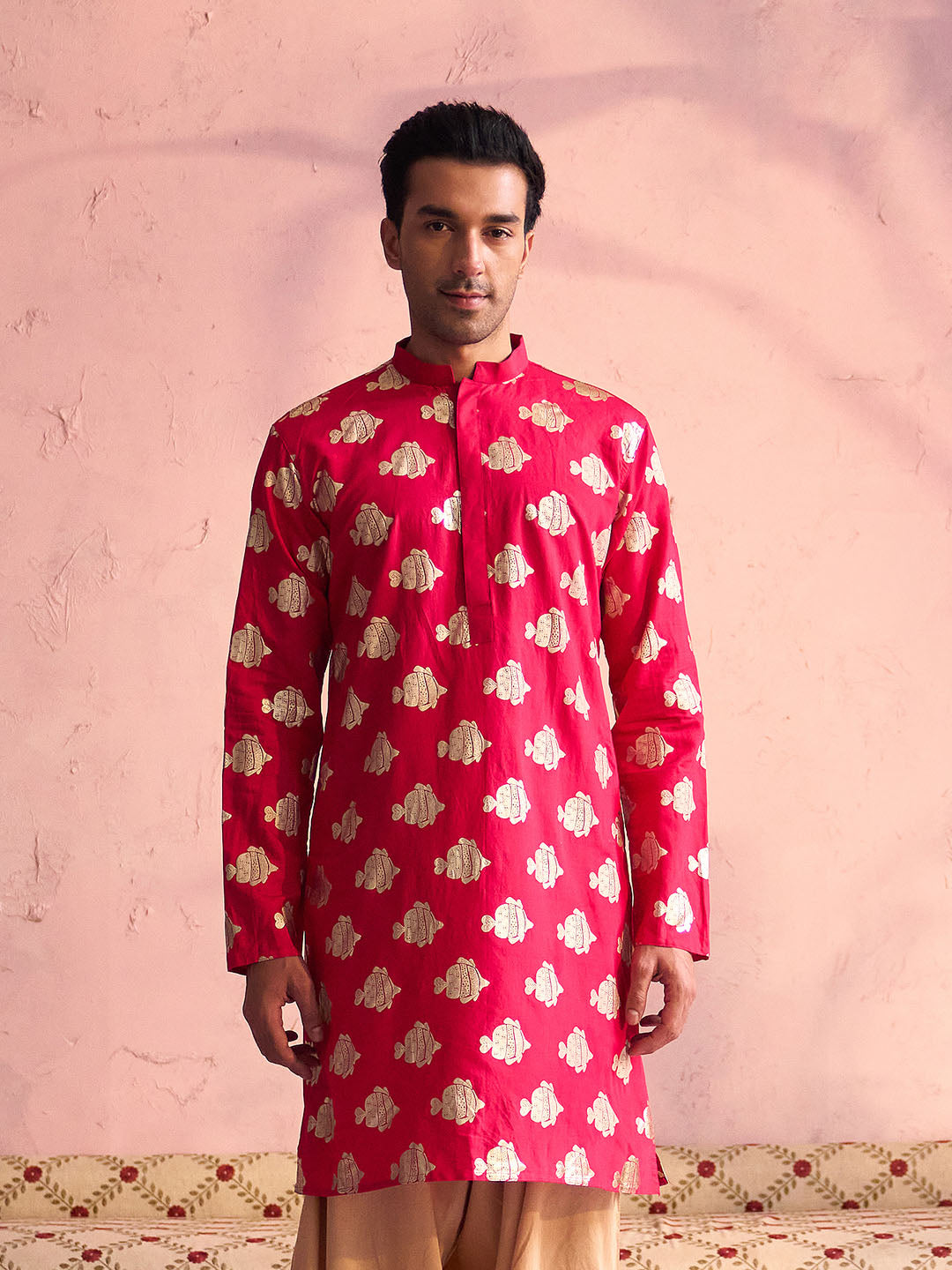 Men's Valentino Pink Viscose Kurta