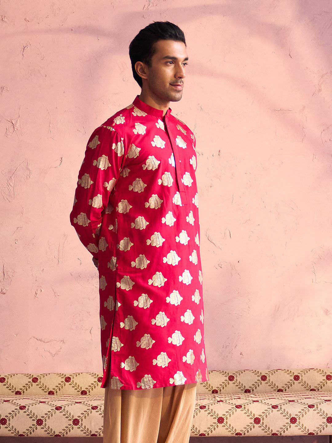 Men's Valentino Pink Viscose Kurta