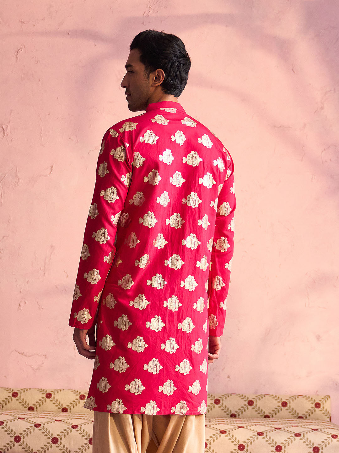 Men's Valentino Pink Viscose Kurta