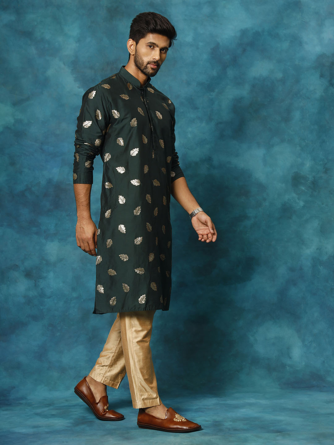 Men's Green Cotton Blend Kurta