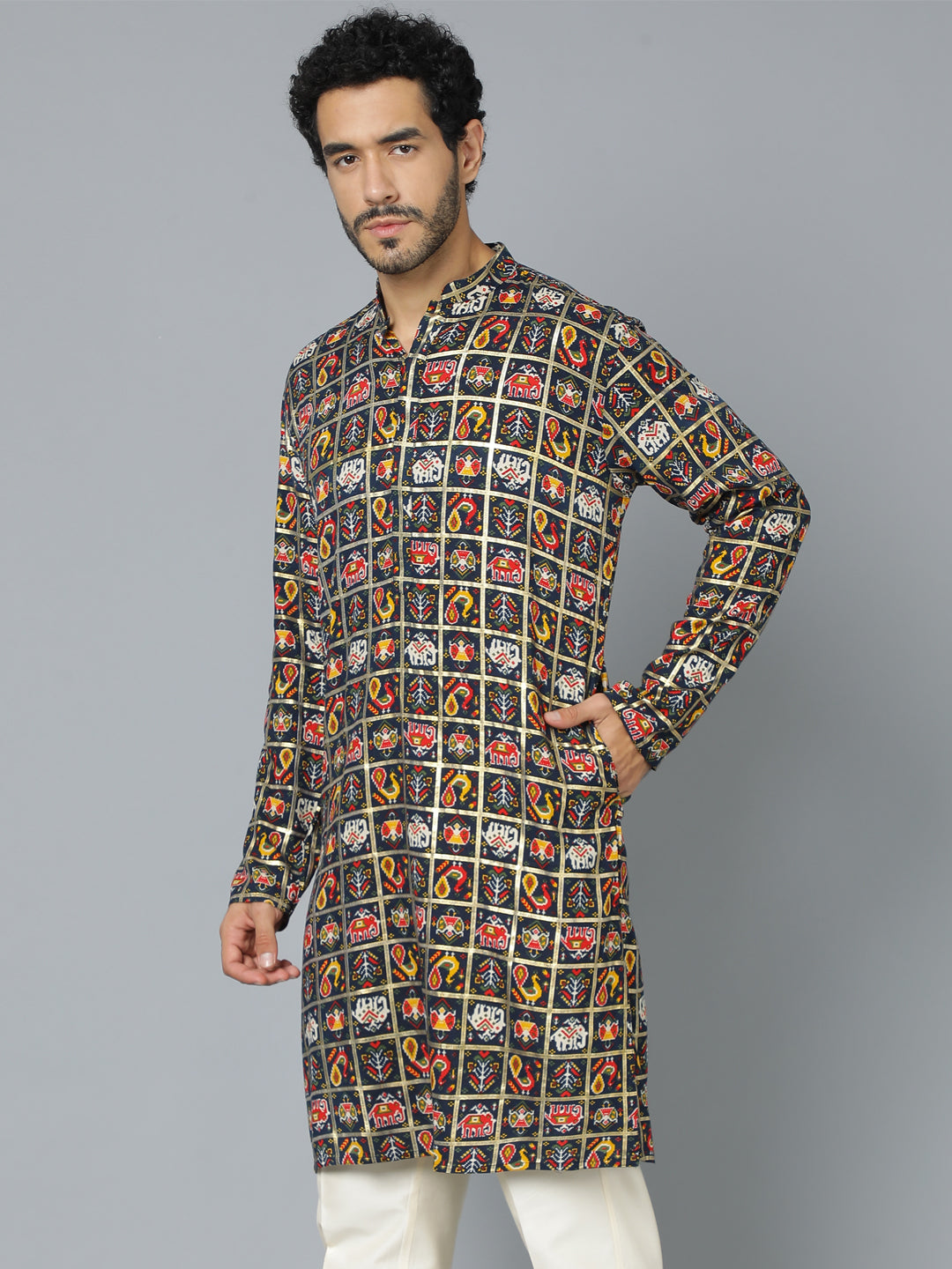 Men's Navy Blue Rayon Kurta