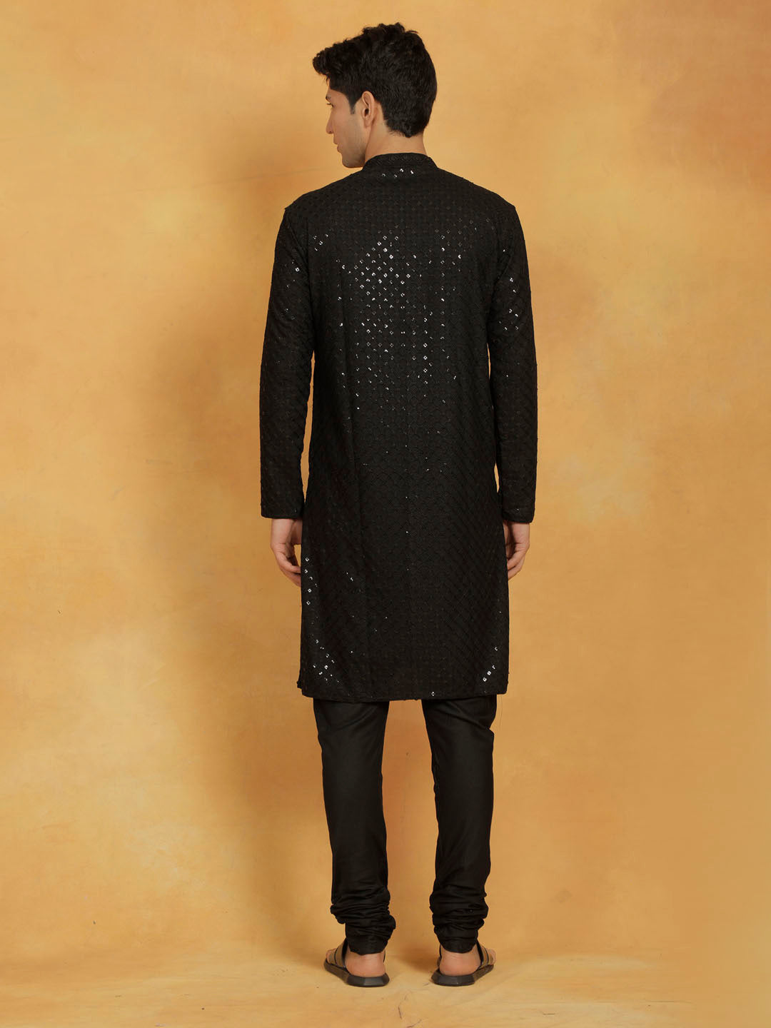 Men's Black Cotton Blend Kurta And Pyjama Set