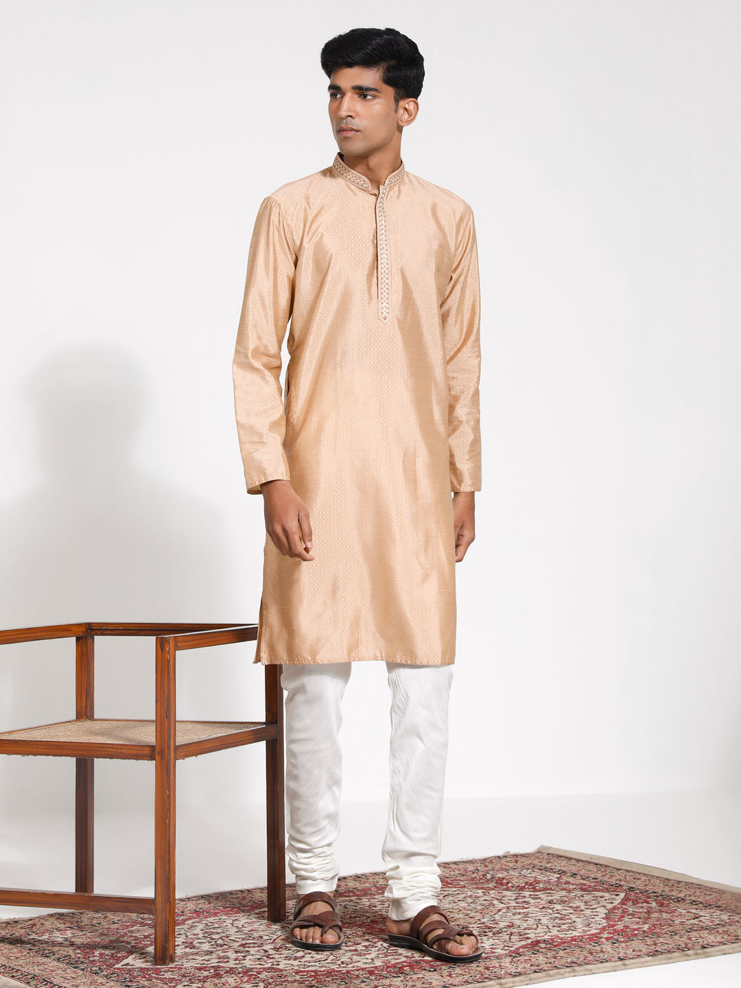 Men's Cream Silk Blend Kurta Pyjama Set