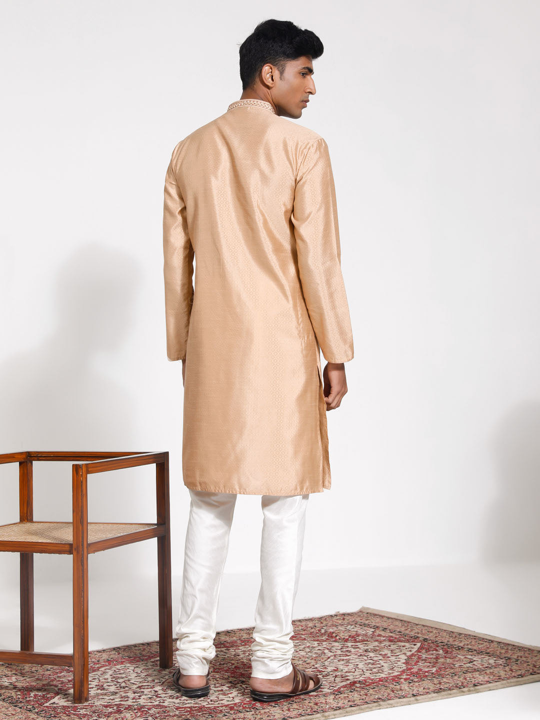 Men's Cream Silk Blend Kurta Pyjama Set