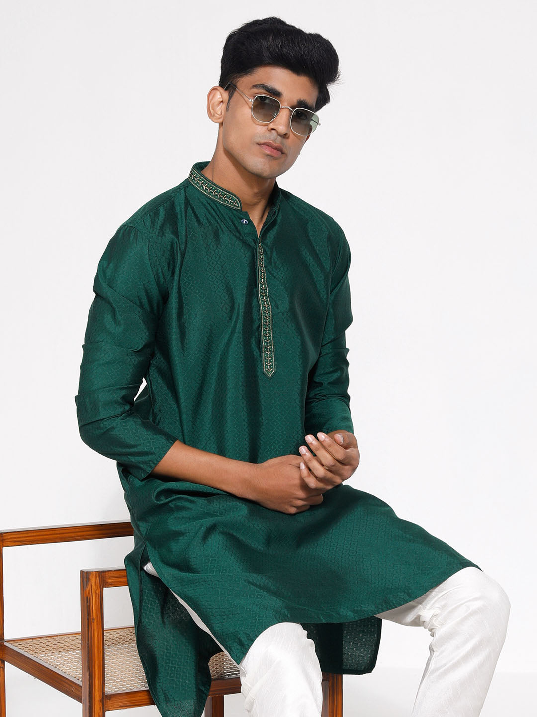 Men's Green Silk Blend Kurta