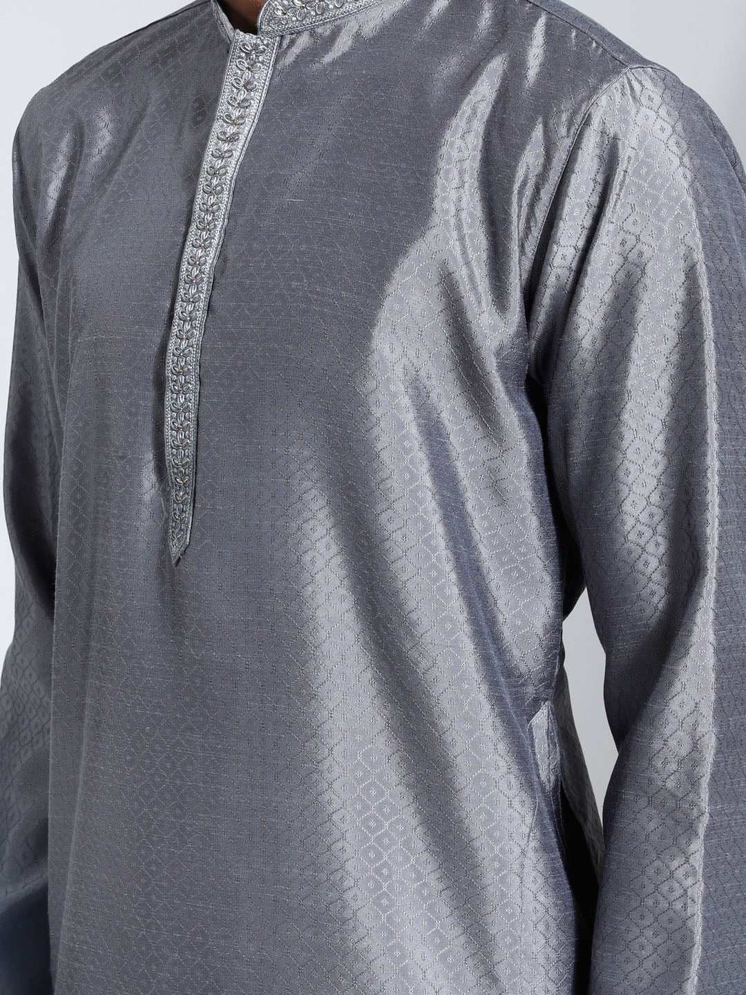 Men's Gray Silk Blend Kurta