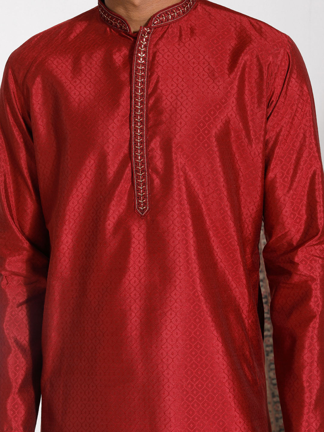 Men's Maroon Silk Blend Kurta