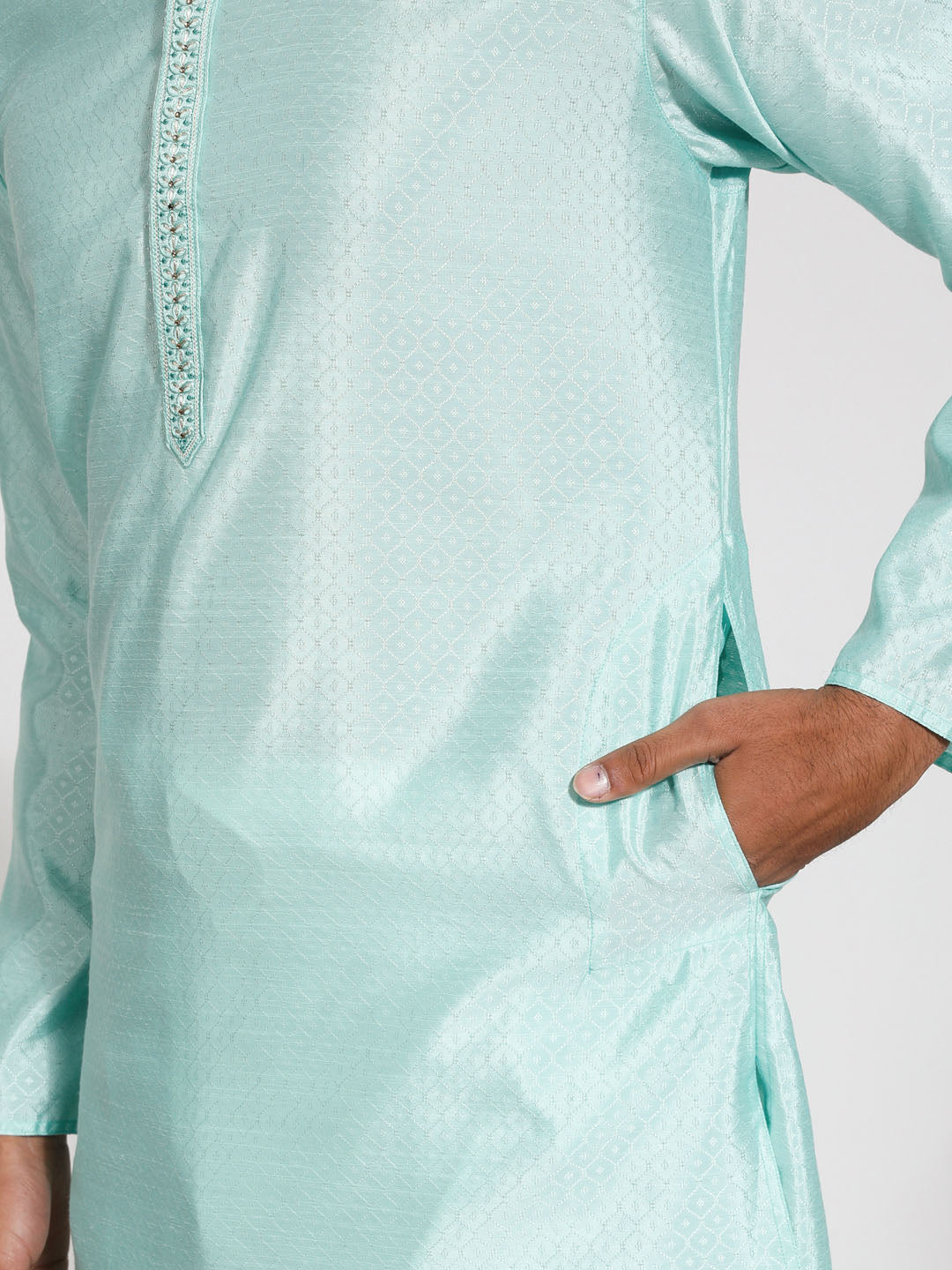 Men's Mint Green Silk Blend Kurta