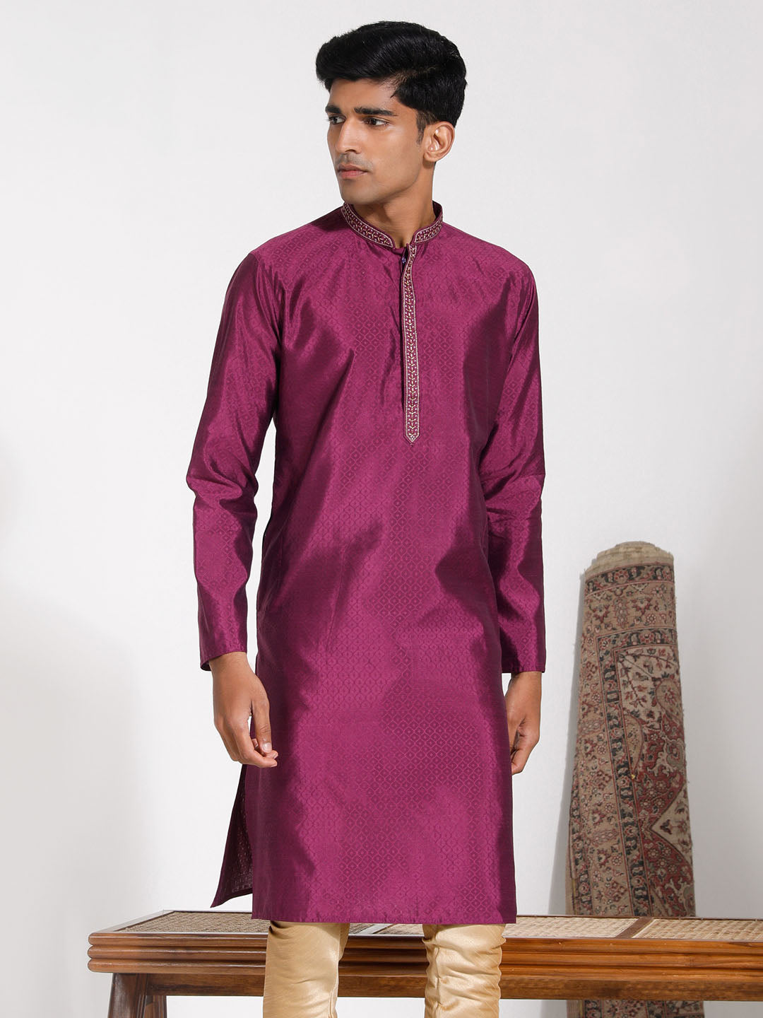 Men's Purple Silk Blend Kurta