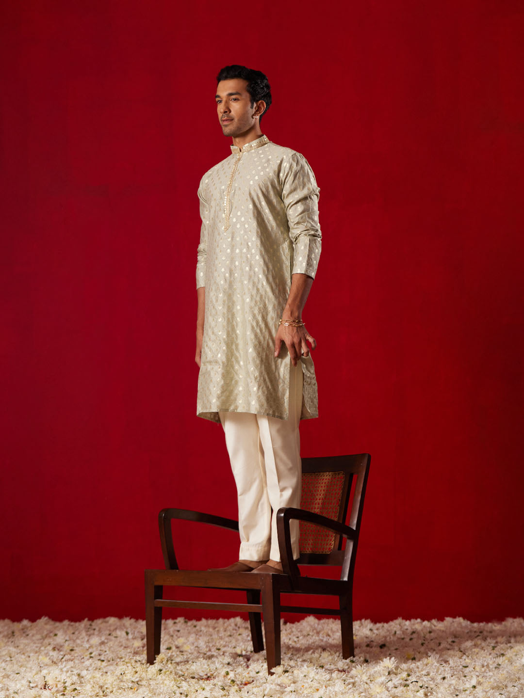 Men's Green Silk Blend Kurta