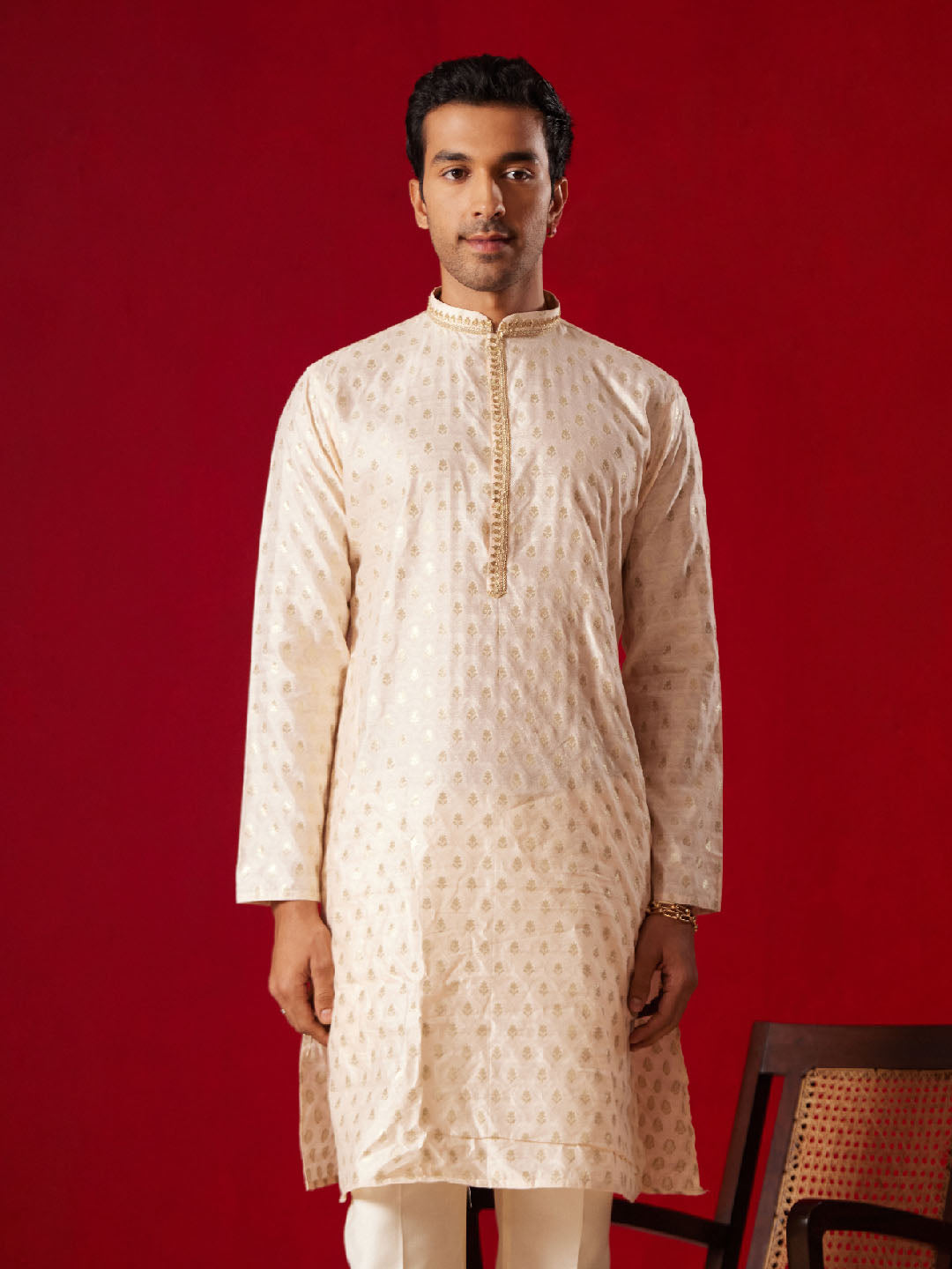 Men's Peach Silk Blend Kurta