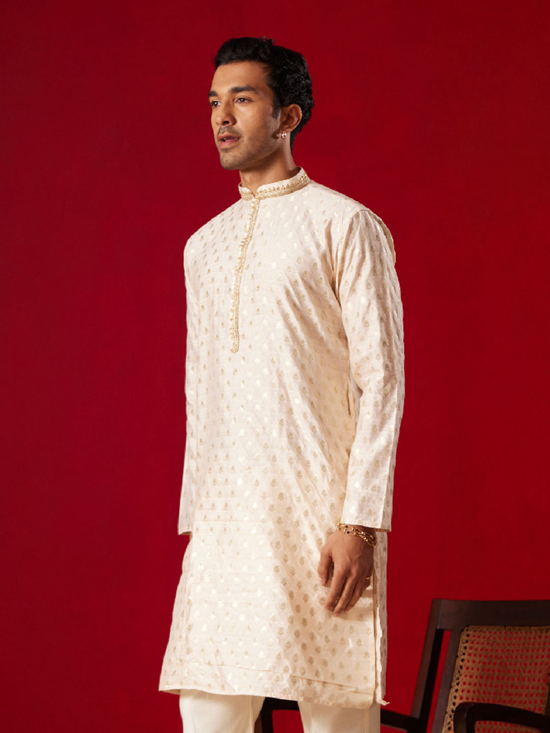 Men's Peach Silk Blend Kurta