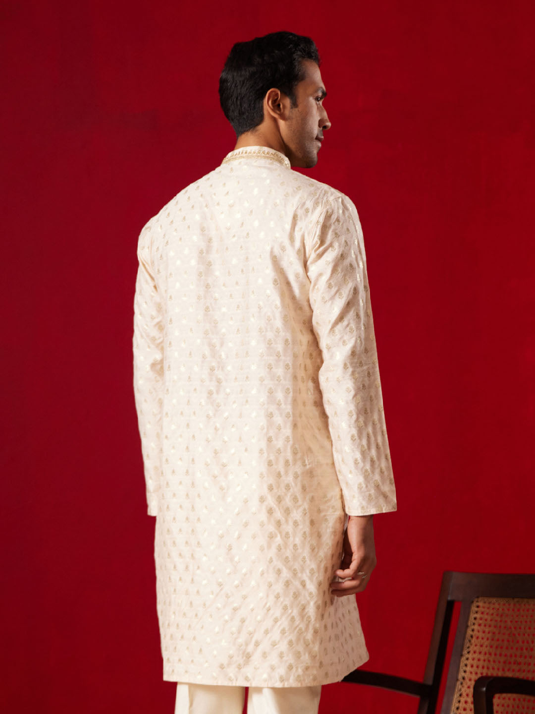 Men's Peach Silk Blend Kurta