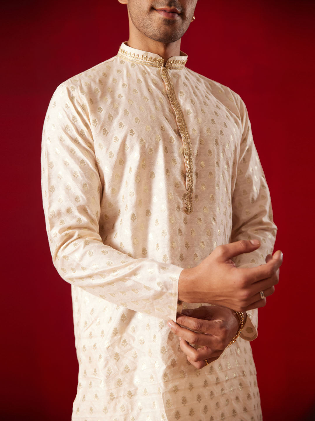 Men's Peach Silk Blend Kurta