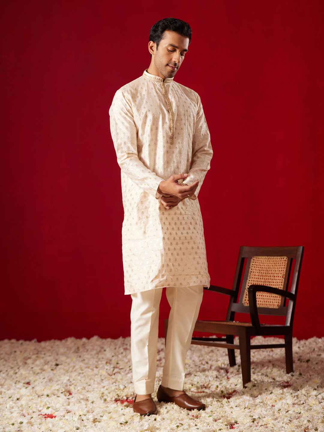 Men's Peach Silk Blend Kurta