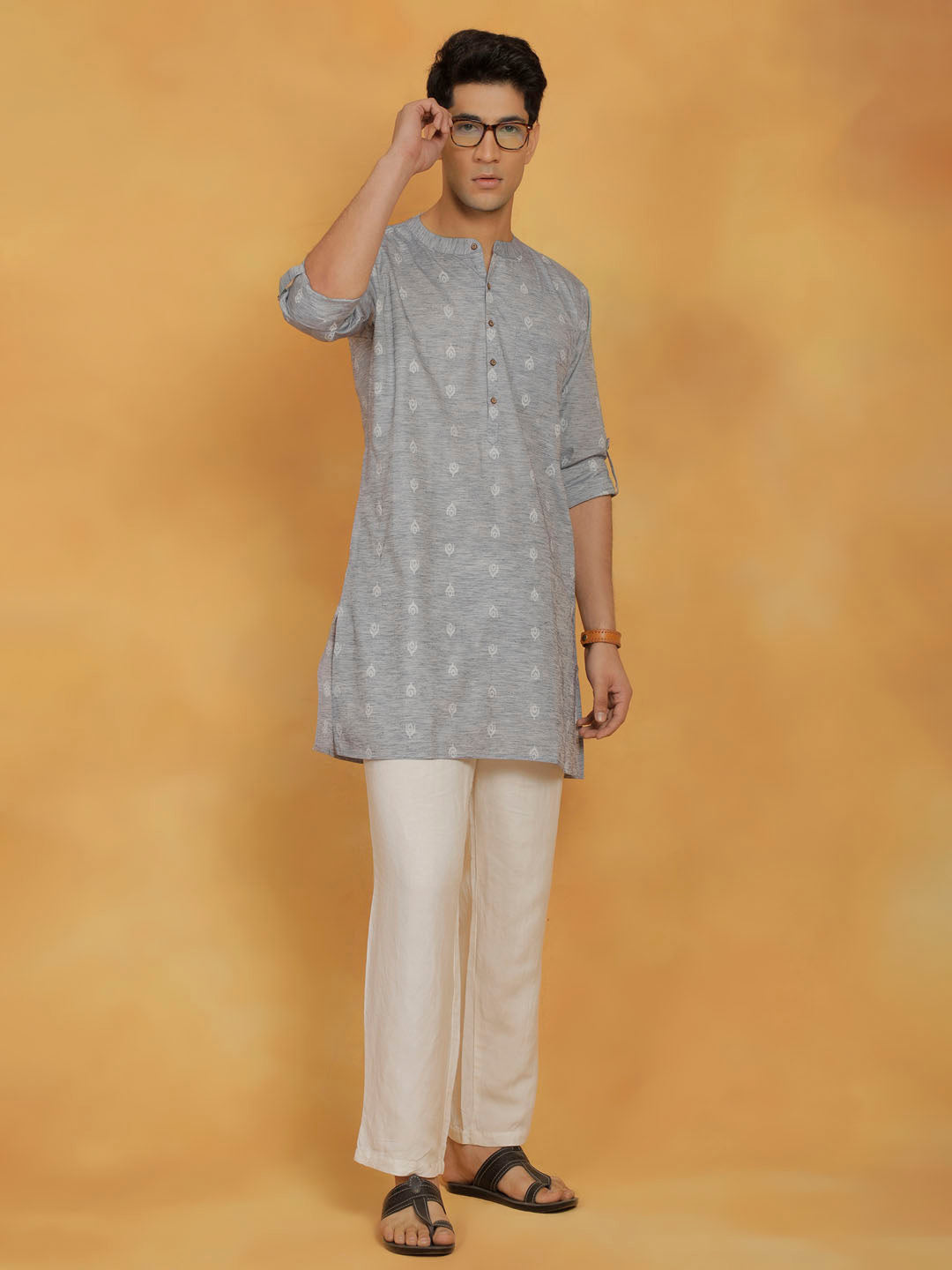 Men's Gray Cotton Kurta